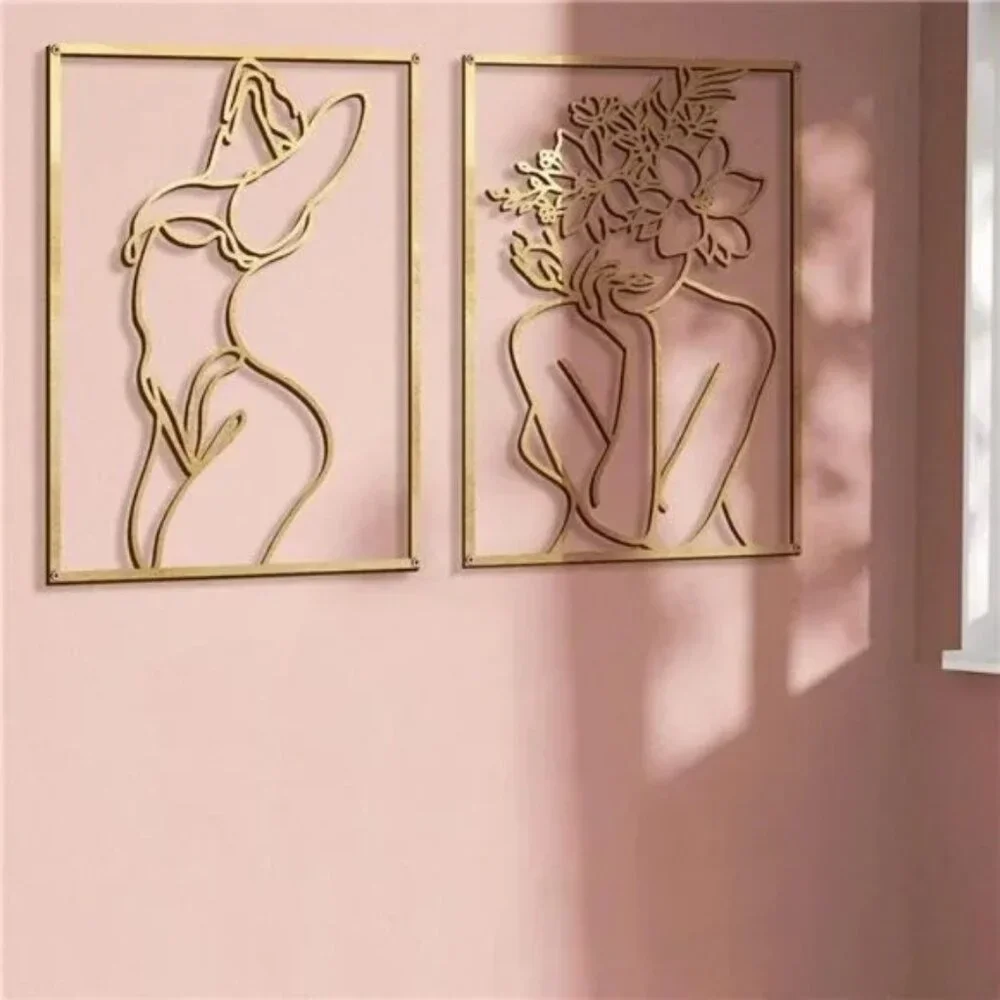 4 Pack Gold Wall Art Décor Minimalist Single Line Art Wall Décor Real Metal